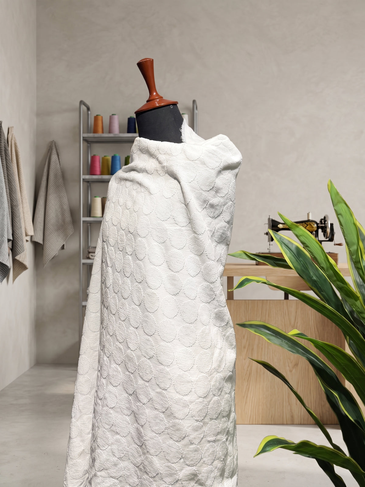 Men's Standard white Ahram fabric with woven pattern and fringed edge
