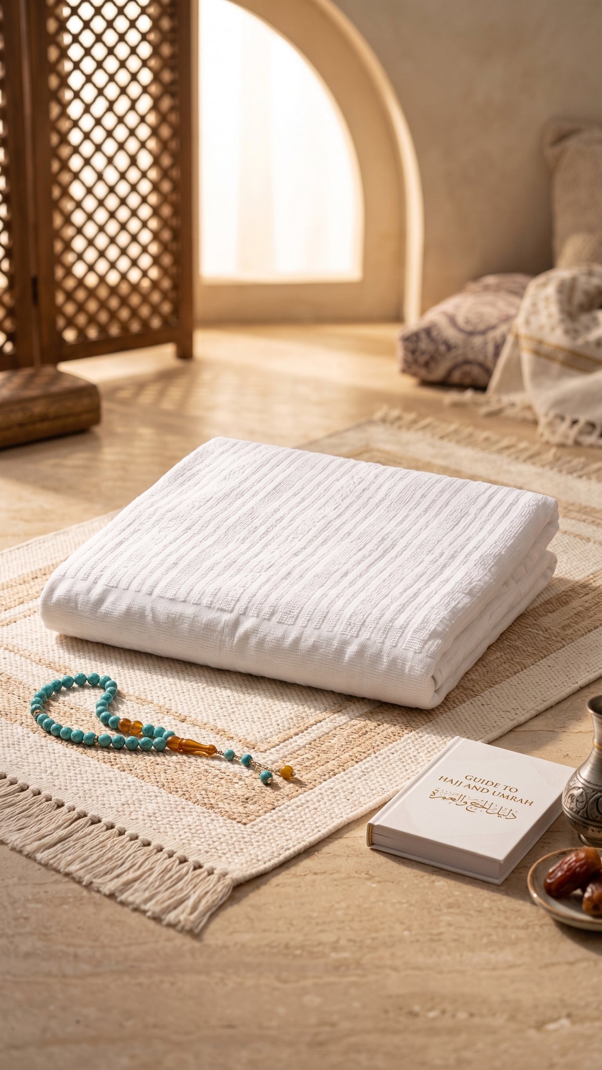 Men's Standard white Ahram Ihram set with textured fabric
