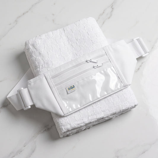 Plain white Ahram set with a waist bag