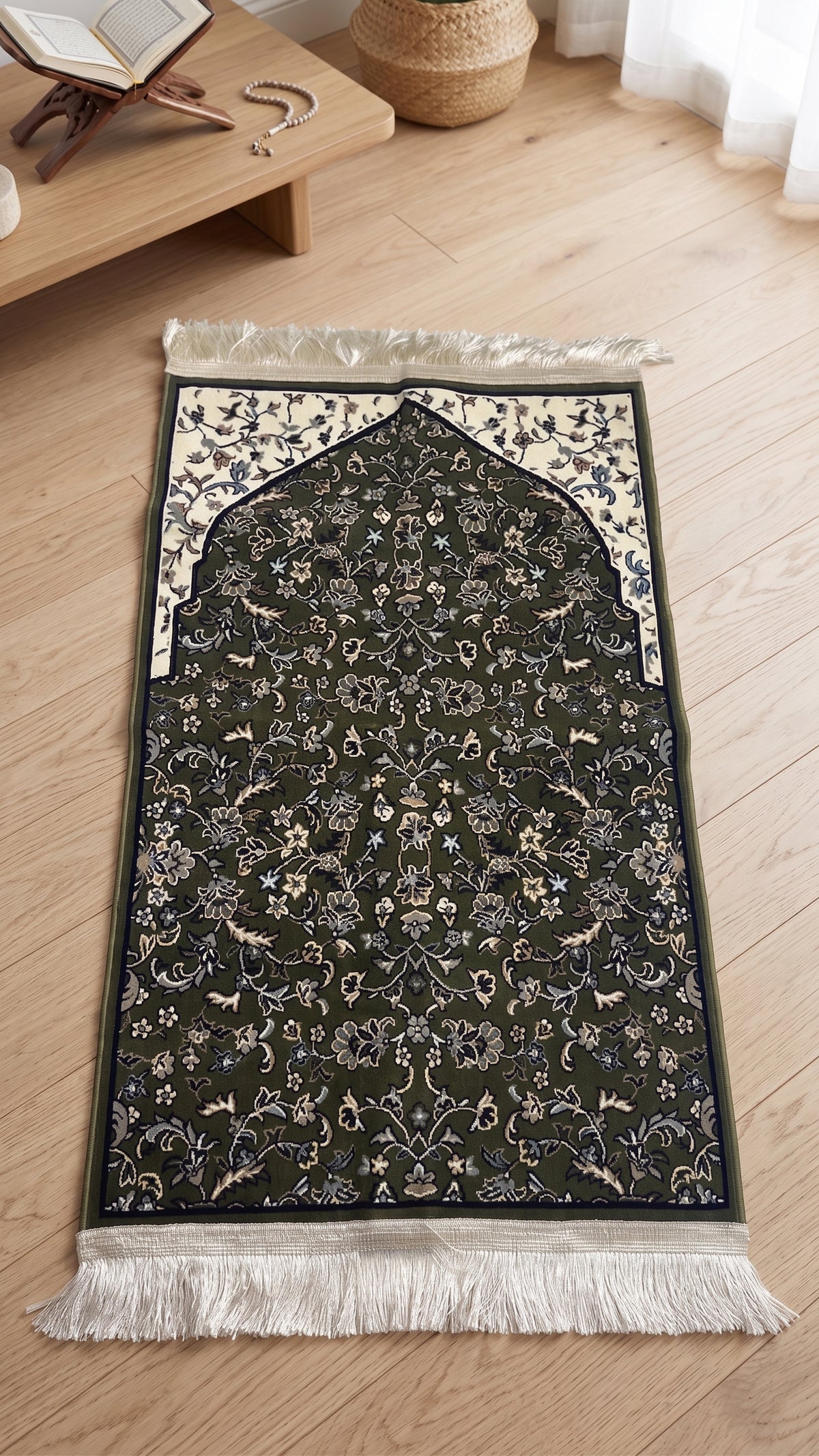 Madina Janamaz 382 - dark olive floral prayer mat